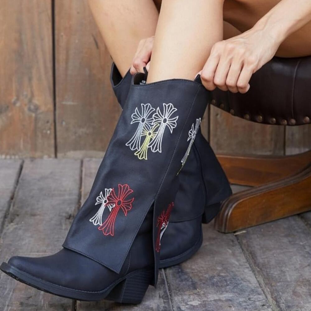 Fd. MSRP $70 NWB HAWKWELL EMBROIDERED GOTHIC CROSS FOLD OVR BOOTS ♡SIZE 9.5 & 7♡